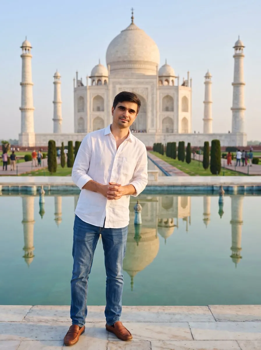 Travel portrait with landmark atmosphere