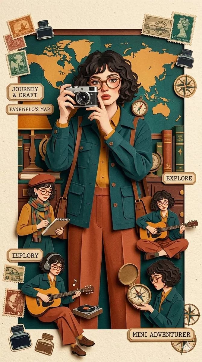 Layered paper travel illustration