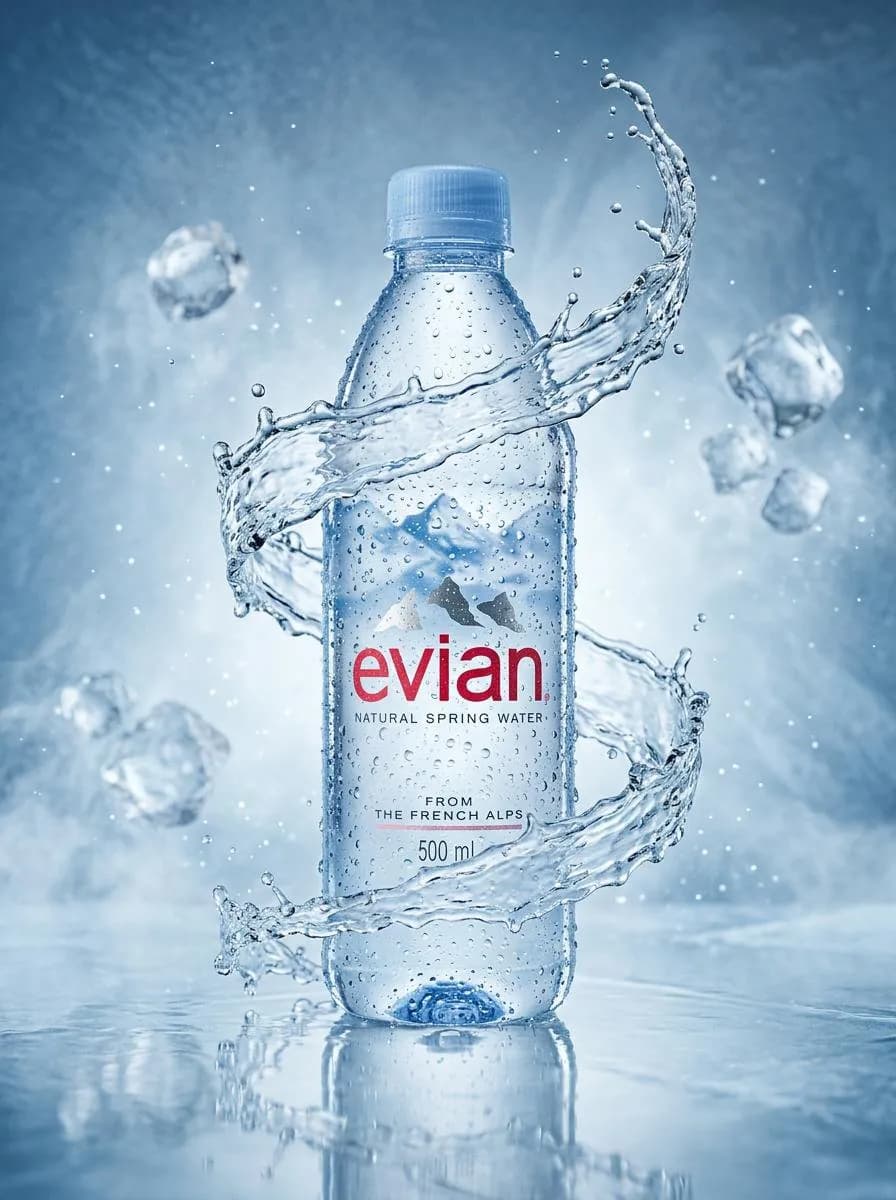 Luxury water bottle product photography