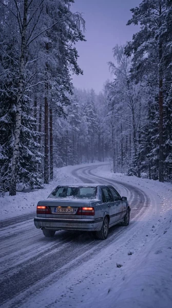 Cinematic winter road landscape