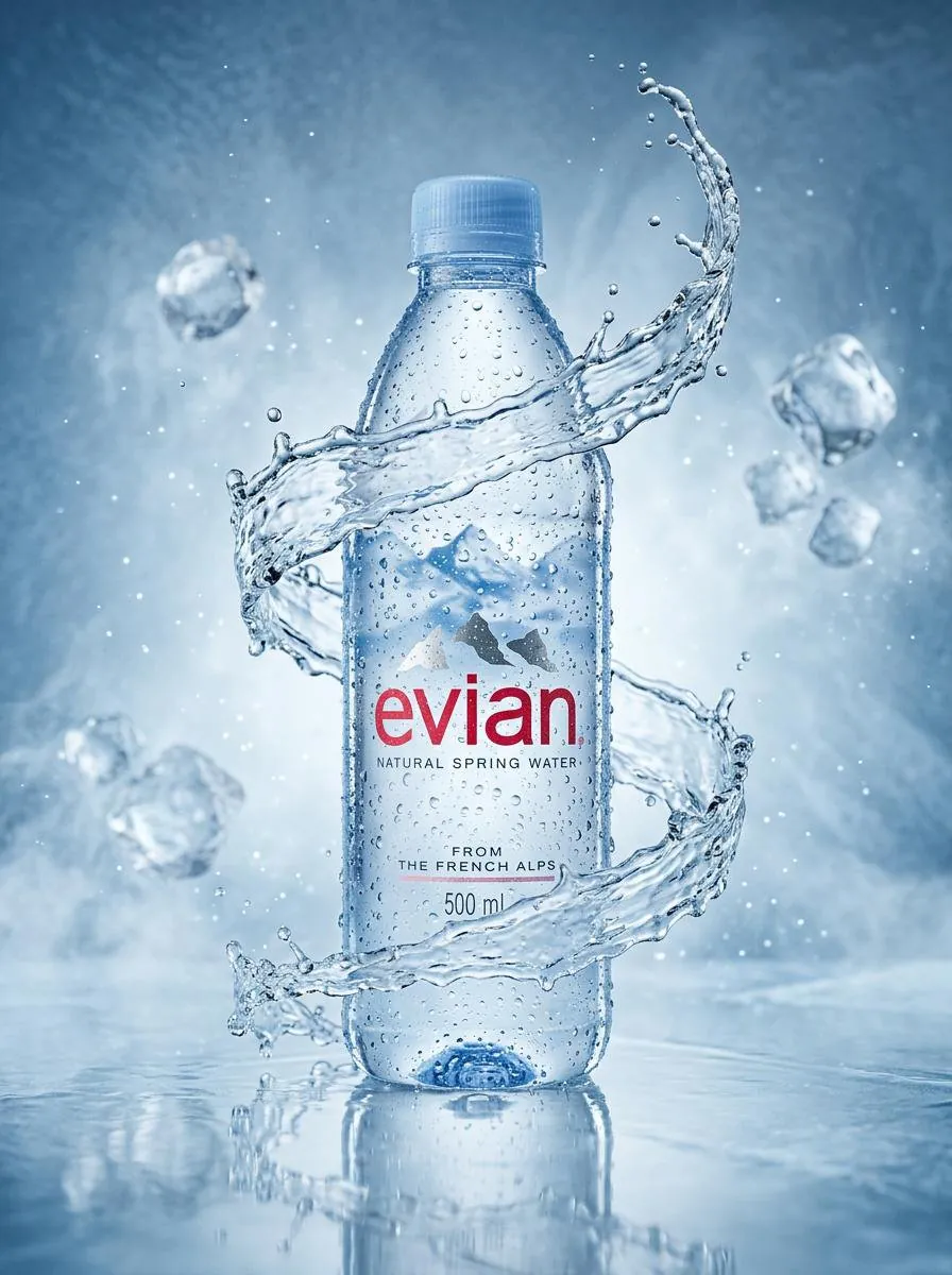Luxury water bottle product photography